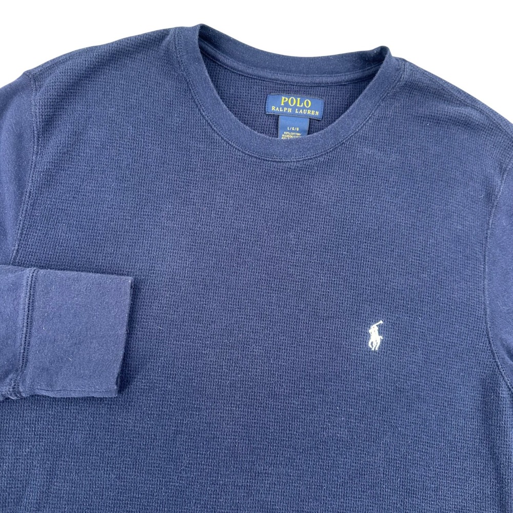 Polo‎ Ralph Lauren Mens Large Navy Blue Waffle Knit Thermal Long Sleeve Shirt
